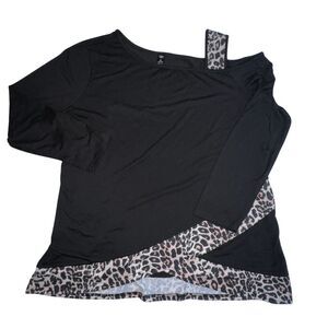 SHEIN Top Women 3X Cold Shoulder Shirt Cheetah Long Sleeve Preppy Classic Blouse
